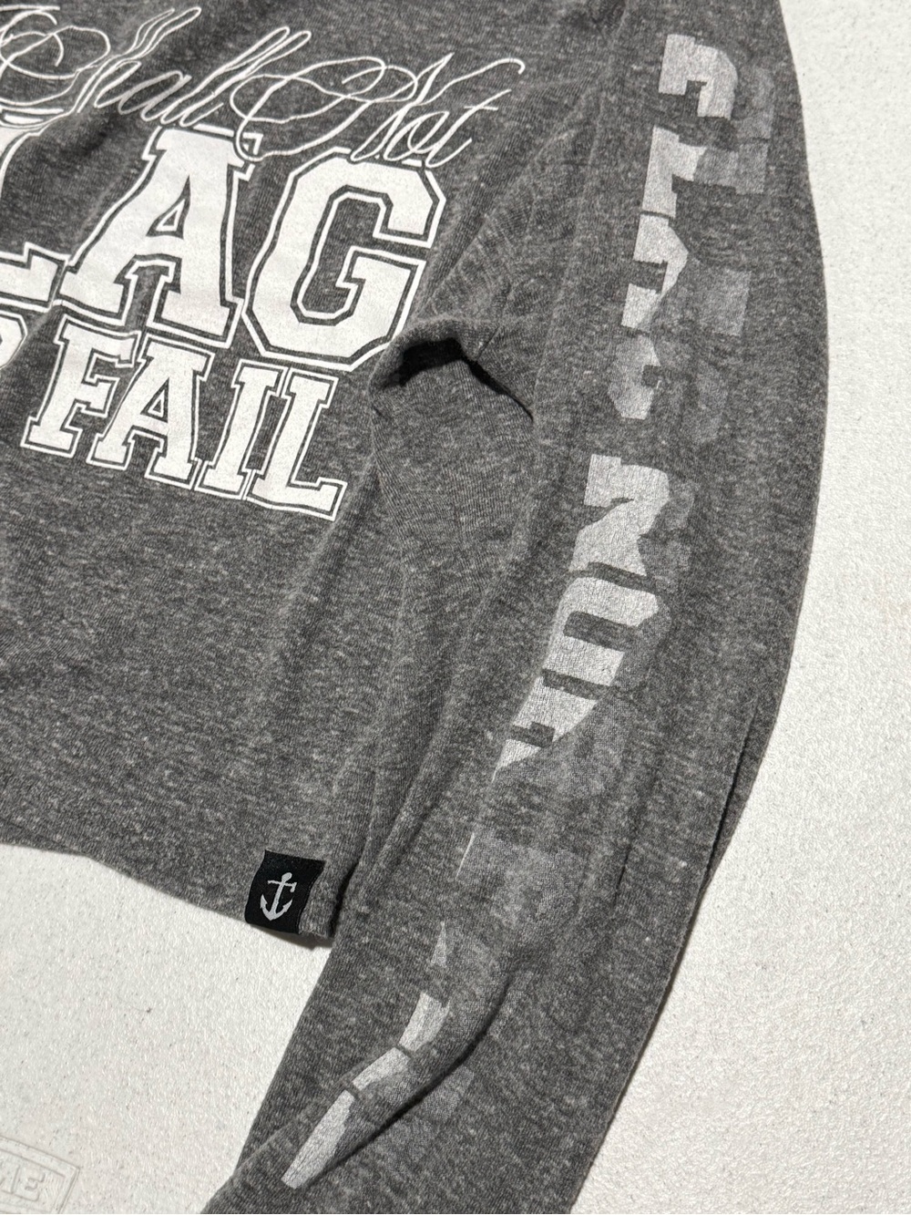 Flag Nor Fail Grey Small wide neck Long Sleeve Crop Top - Picture 2 of 6